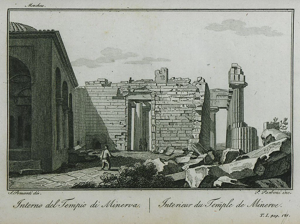 Incisione da - Viaggio nella Grecia fatto negli anni 1804, 1805 e 1806, interno del tempio di Minerva
